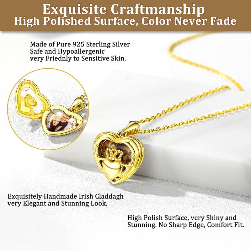 Bestyle Sterling Silver Heart Locket Necklace for Women, Dainty Cute Small Heart Locket Pendant in Gold/Rose Gold/Silver, Love Statement Jewelry Gift for Mother Wife - Image 3